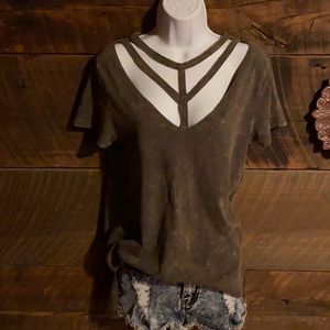 Love Riche Olive Green Strappy V-Neck Short Sleeve Tee